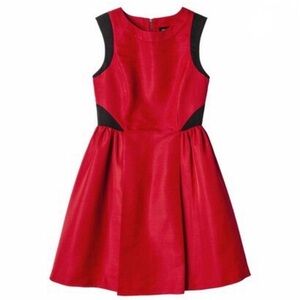 Prabal Gurung Target Red & Black Taffeta Fit & Flare Short Sleeveless Dress - 10